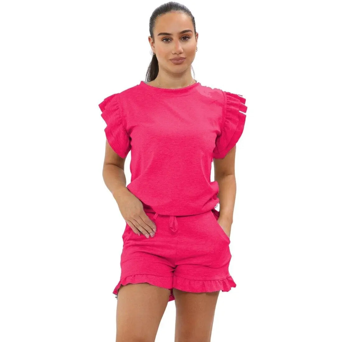 Ladies Top And Short 2 Piece Tracksuit Set Angel Wishes