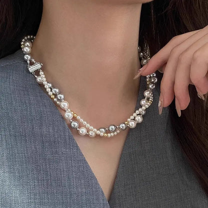 One Style For Dual-wear Double-layer Pearl Necklace Female Mixed Color Angel Wishes