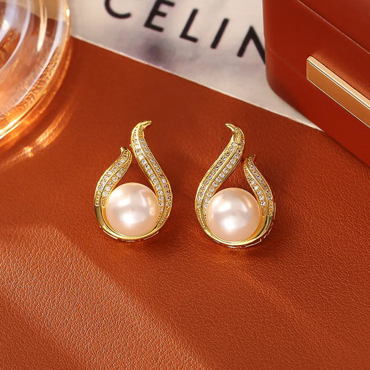 Glass Pearl Stud Earrings High-end Fashion Exquisite Angel Wishes