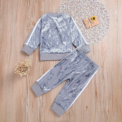 Breathable Clothes Set Cute Fashion O-Neck Long Sleeve Gold Velvet Sweatshirt Trousers Soft Outfits Baby Girls Tracksuit Sets Angel Wishes