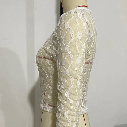 Solid Color Hollow See-Through Lace Long-Sleeved Cardigan Angel Wishes