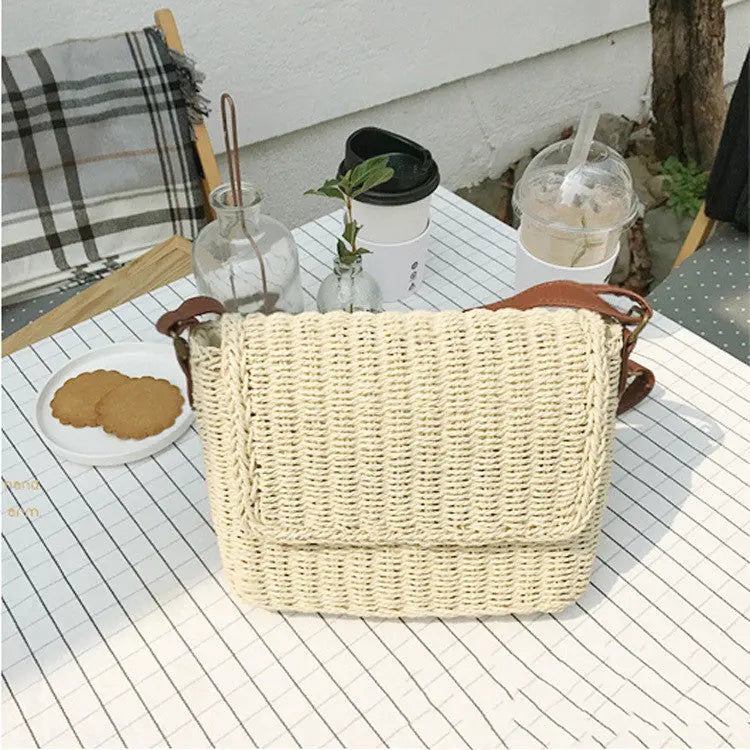 Envelope Type Magnetic Buckle Straw Woven Bag Woven Bag Shoulder Diagonal Female Bag Angel Wishes