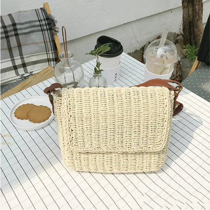 Envelope Type Magnetic Buckle Straw Woven Bag Woven Bag Shoulder Diagonal Female Bag Angel Wishes