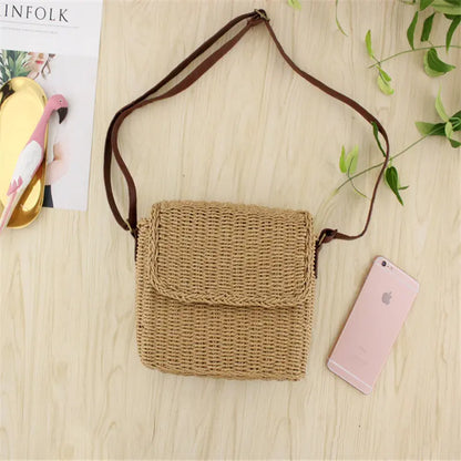 Envelope Type Magnetic Buckle Straw Woven Bag Woven Bag Shoulder Diagonal Female Bag Angel Wishes