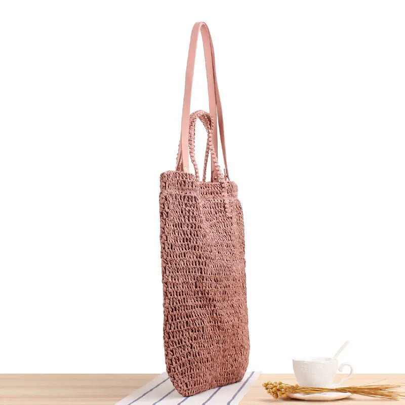 Solid Color Hollow One-shoulder Portable Dual-use Woven Bag Angel Wishes