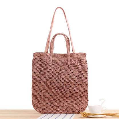 Solid Color Hollow One-shoulder Portable Dual-use Woven Bag Angel Wishes