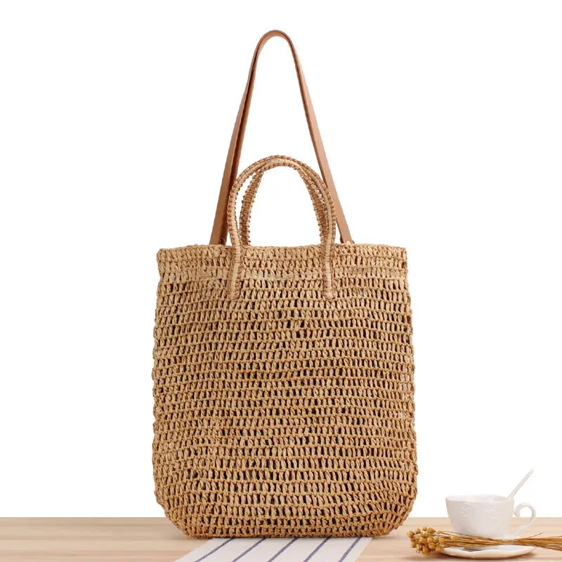 Solid Color Hollow One-shoulder Portable Dual-use Woven Bag Angel Wishes