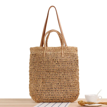 Solid Color Hollow One-shoulder Portable Dual-use Woven Bag Angel Wishes