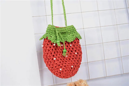 Fruit Type Straw Bag Watermelon Strawberry Pineapple Banana Messenger Bag Women''S Woven Bag Angel Wishes