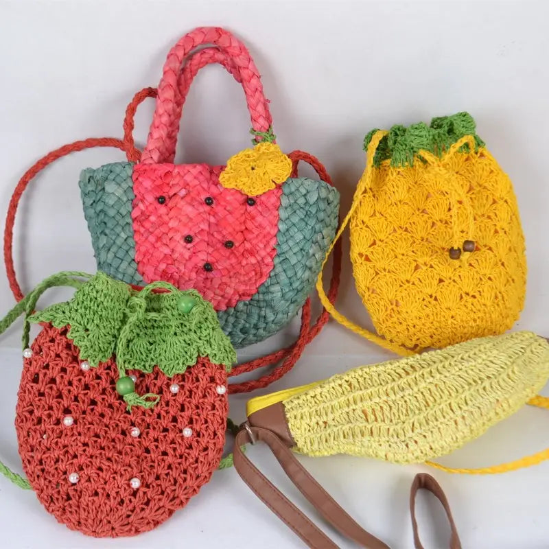 Fruit Type Straw Bag Watermelon Strawberry Pineapple Banana Messenger Bag Women''S Woven Bag Angel Wishes