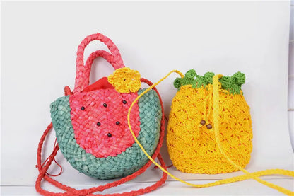 Fruit Type Straw Bag Watermelon Strawberry Pineapple Banana Messenger Bag Women''S Woven Bag Angel Wishes