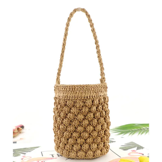 New Korean version of Hyuna One-shoulder Peas Women's Bag Paper Rope Woven Beach Portable Bucket Straw Bag Angel Wishes