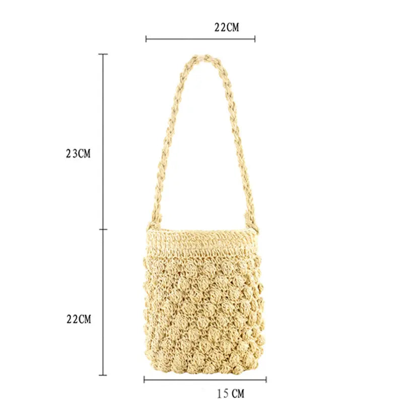 New Korean version of Hyuna One-shoulder Peas Women's Bag Paper Rope Woven Beach Portable Bucket Straw Bag Angel Wishes