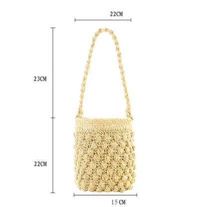 New Korean version of Hyuna One-shoulder Peas Women's Bag Paper Rope Woven Beach Portable Bucket Straw Bag Angel Wishes