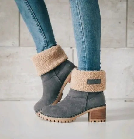 Mid-Tube Thick Heel Suede Snow Boots Angel Wishes