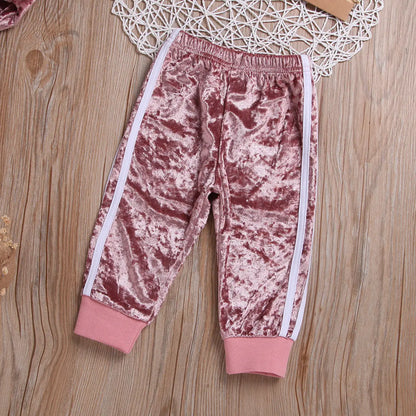 Breathable Clothes Set Cute Fashion O-Neck Long Sleeve Gold Velvet Sweatshirt Trousers Soft Outfits Baby Girls Tracksuit Sets Angel Wishes