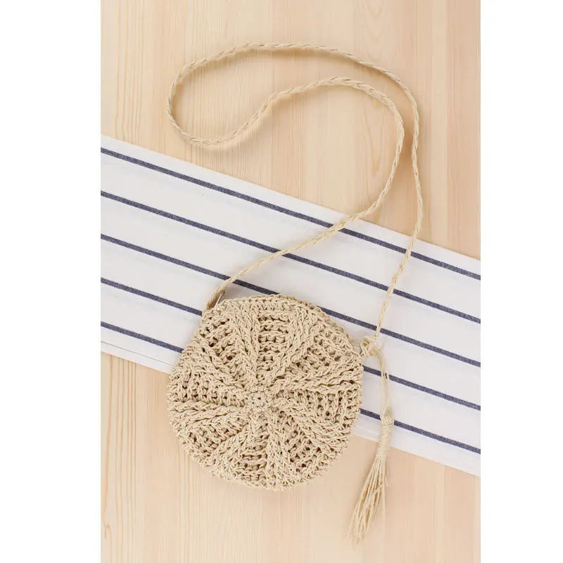 Simple round tassel women's crossbody straw woven bag Angel Wishes