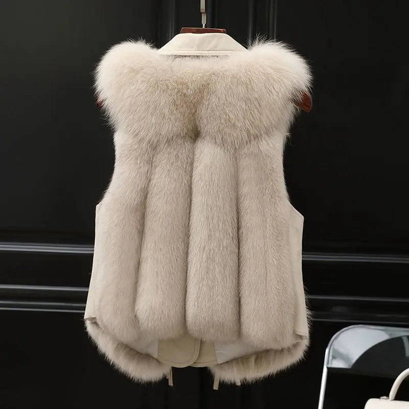 Fur Vest Short Coat Autumn And Winter New Patchwork Winter Fox Fur Jacket Women Short Artificial Fur Coat Elegant Female Warm Vest Angel Wishes