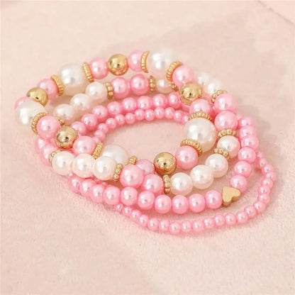 4pcs Set Simple White Faux Pearls Beads Bracelet Angel Wishes