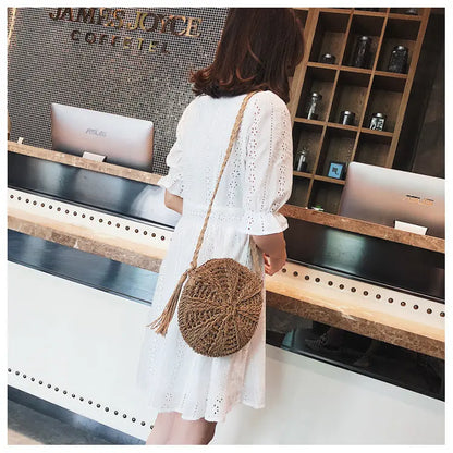 Hollow round straw bag Angel Wishes