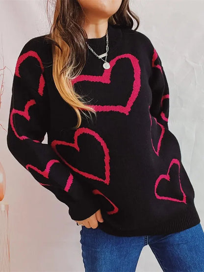 Love Pattern Sweater Round Neck Long Sleeve Angel Wishes