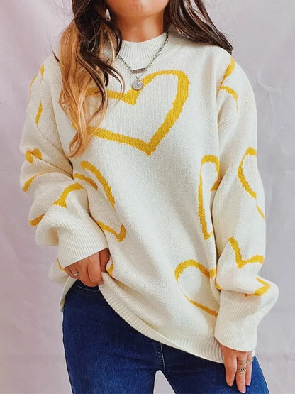 Love Pattern Sweater Round Neck Long Sleeve Angel Wishes