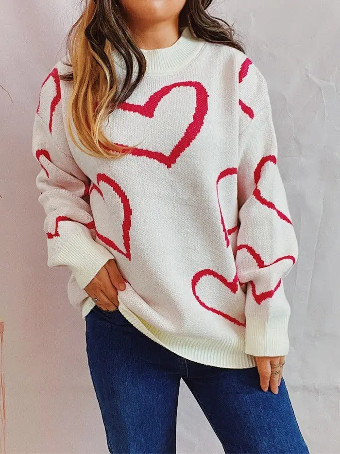 Love Pattern Sweater Round Neck Long Sleeve Angel Wishes