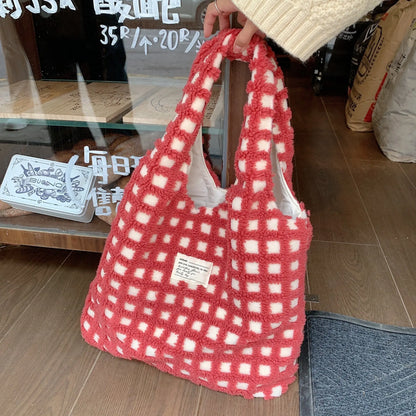 Waffle Flannel Bag Tote Bag Large Capacity Commute Minimalist Student Class Bag Angel Wishes