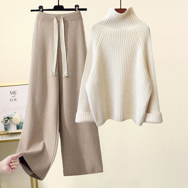 Thickened Coarse Yarn Knitwear Wide Leg Pants Two-piece Set Angel Wishes