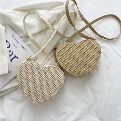 Western-style Love-shaped Straw Woven One-shoulder Diagonal Bag Angel Wishes