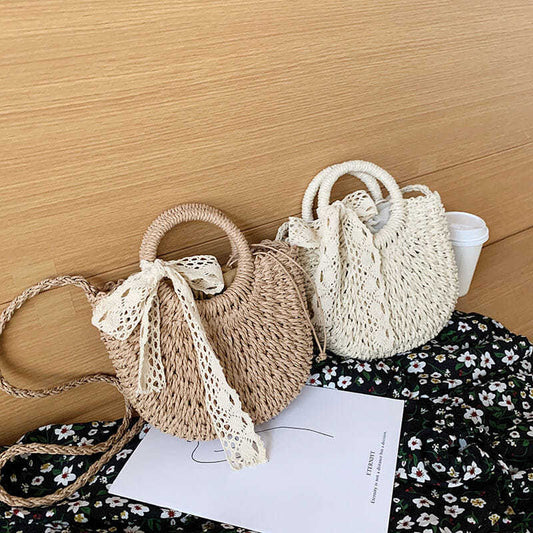 Small bag female new wild net red woven bag western style lace ribbon straw bag handbag summer Angel Wishes