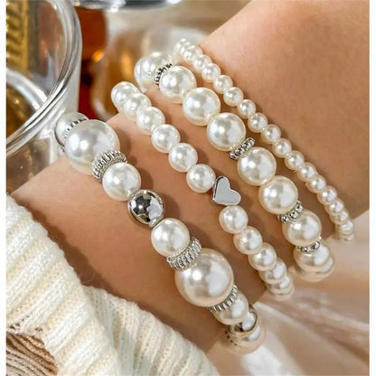 4pcs Set Simple White Faux Pearls Beads Bracelet Angel Wishes
