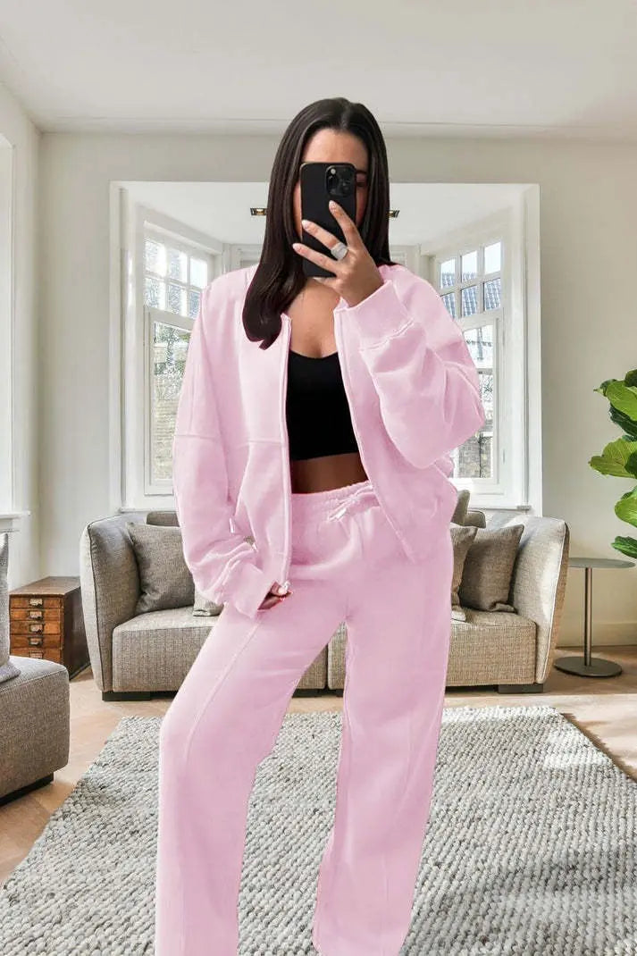 Bomber New Style Oversized Fleece Zipper And Wide Leg Tracksuit Angel Wishes