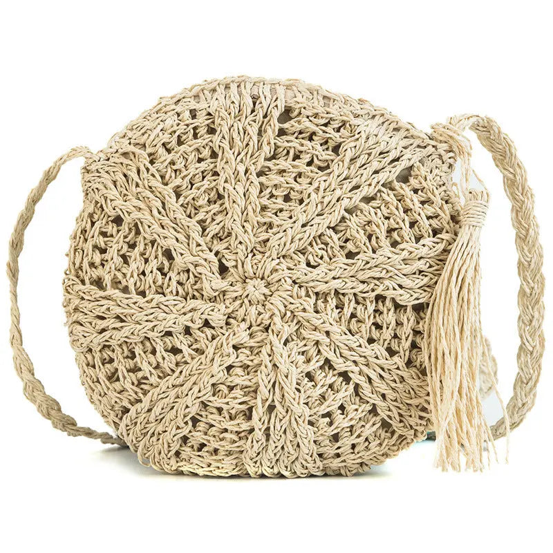 Hollow round straw bag Angel Wishes