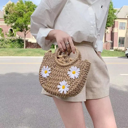 Women's Fashion Daisy Crossbody Portable Straw-weaved Bag Angel Wishes