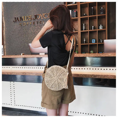 Hollow round straw bag Angel Wishes