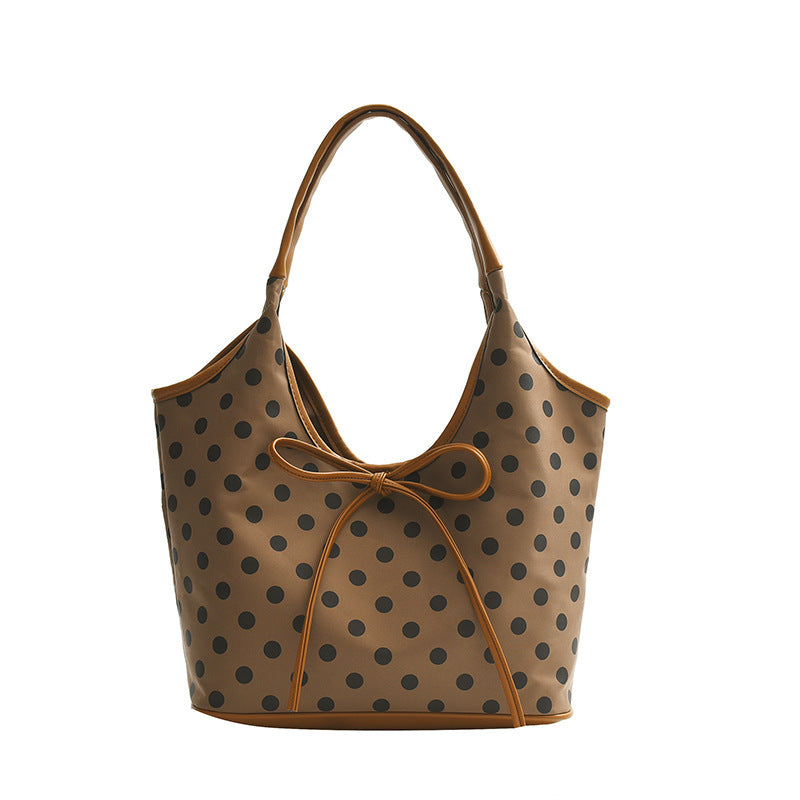 Hand-carrying Retro Casual Tote Bag Fashion Polka Dot Underarm Bag Large Capacity Angel Wishes