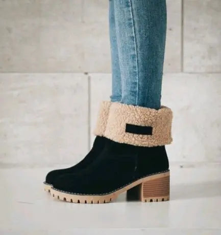 Mid-Tube Thick Heel Suede Snow Boots Angel Wishes