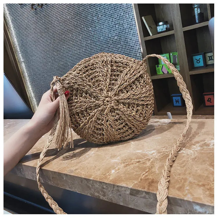 Hollow round straw bag Angel Wishes