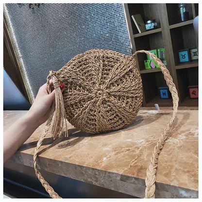 Hollow round straw bag Angel Wishes