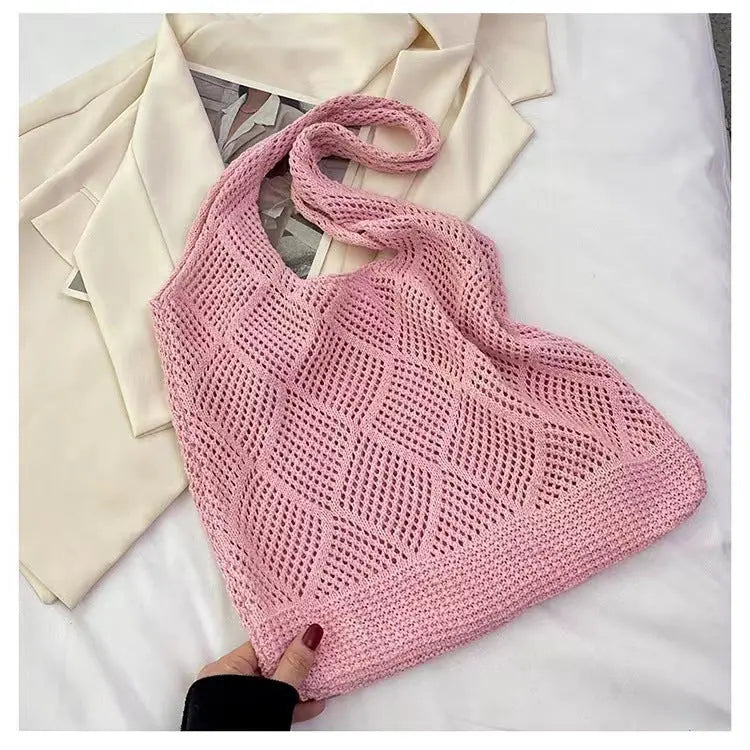 Solid Color Bag Knitted Bags Hollow Woven Bag Angel Wishes