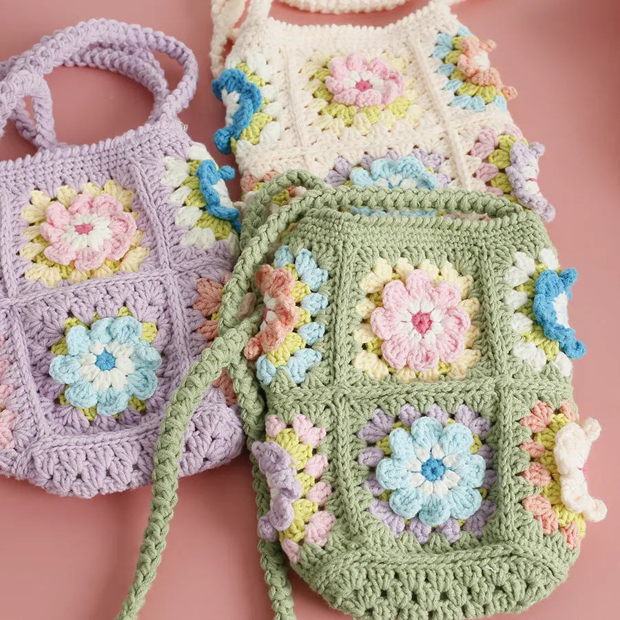 Fresh Flower Wool Crocheted Crossbody Small Hand-made Women's Bag Angel Wishes