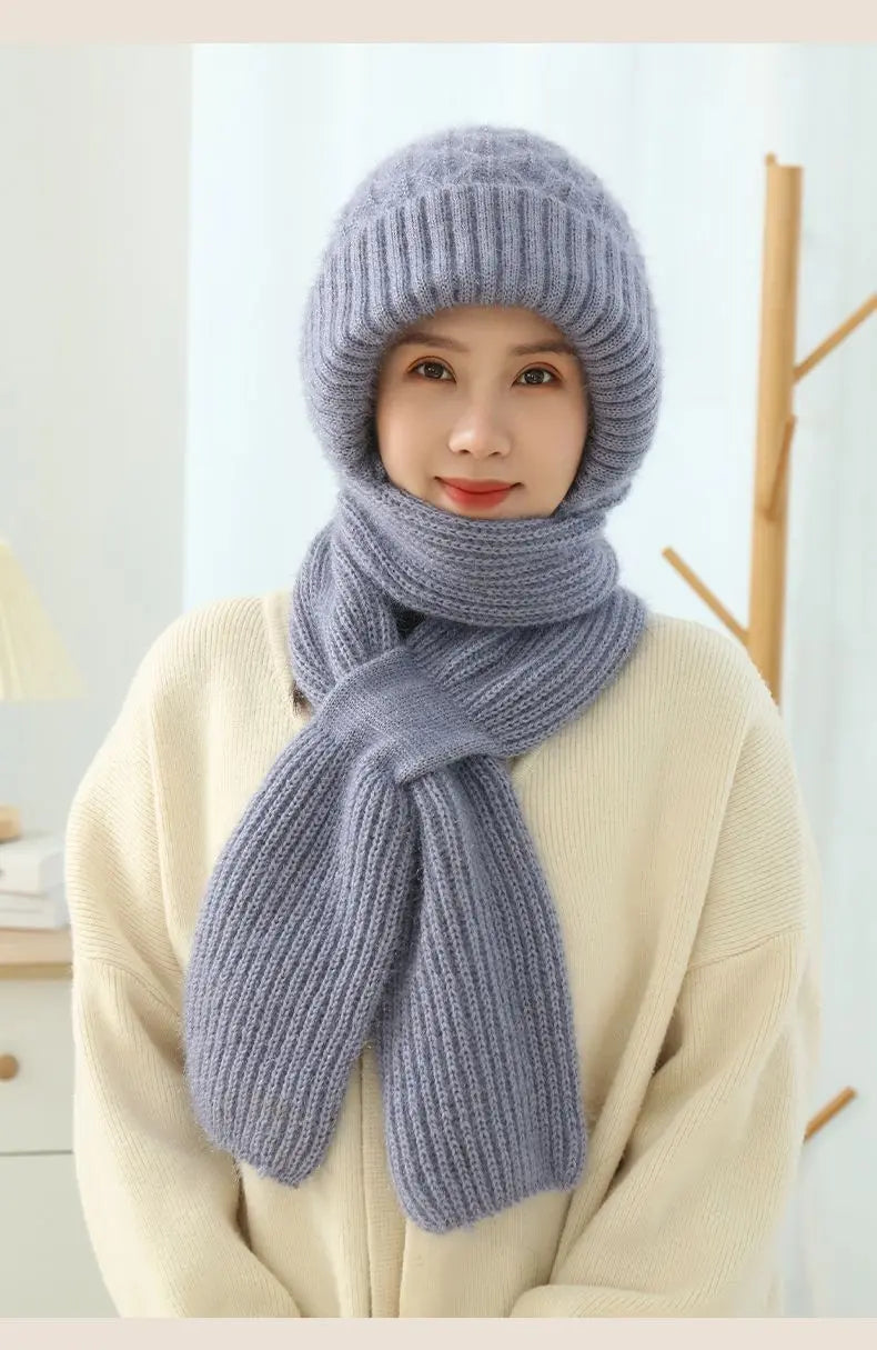 Women's Fleece-lined Scarf And Hat Winter Warm Knitted Hat Scarf Angel Wishes