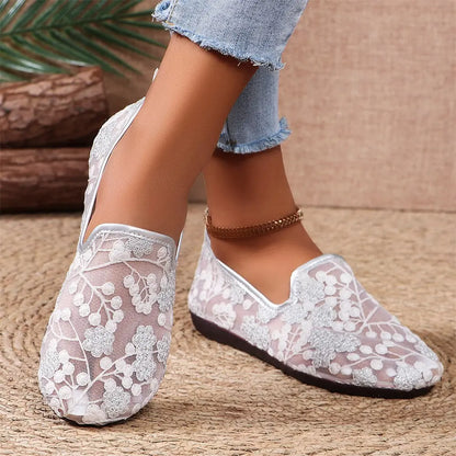 Lace Embroidered Loafers Summer Shoes - Angel Wishes