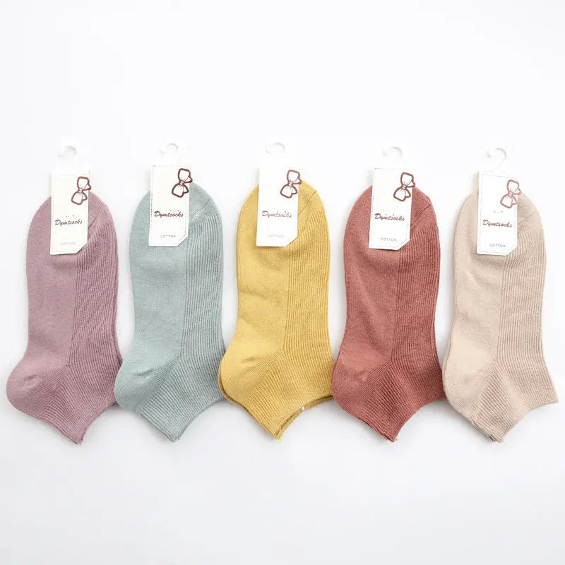 Women's Double Needle Solid Color Cotton Short Ankle Socks Angel Wishes