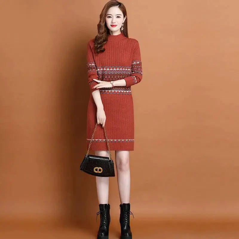 Thermal Head Cover Half Turtleneck Mid-length Bottoming Sweater Women's Woolen Skirt Angel Wishes