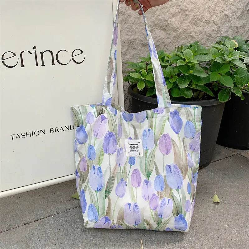 Floral Canvas Tote Bag Angel Wishes