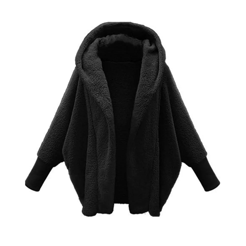 European And American Women's Clothing Solid Color Long Sleeve Hooded Loose Plush Coat Angel Wishes