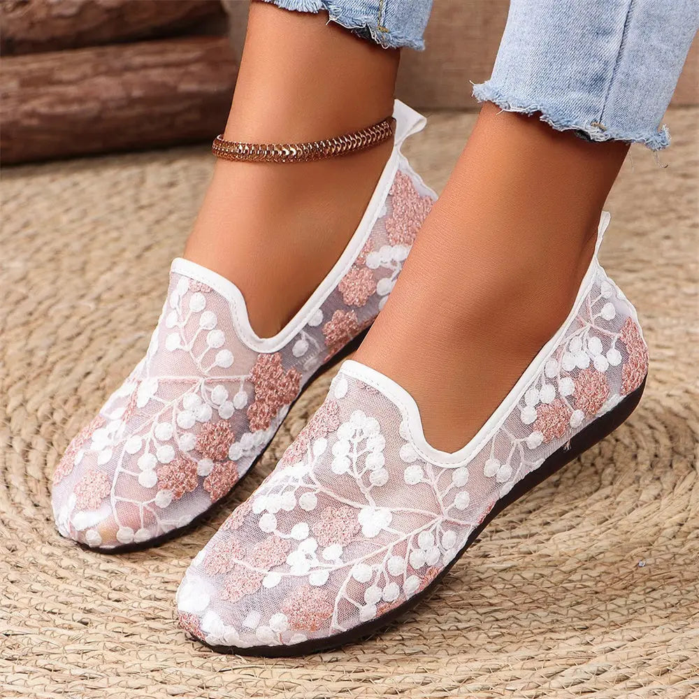Lace Embroidered Loafers Summer Shoes - Angel Wishes