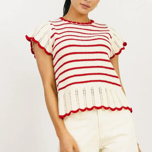 Women's Striped Breeze Crochet Top Casual Summer Angel Wishes